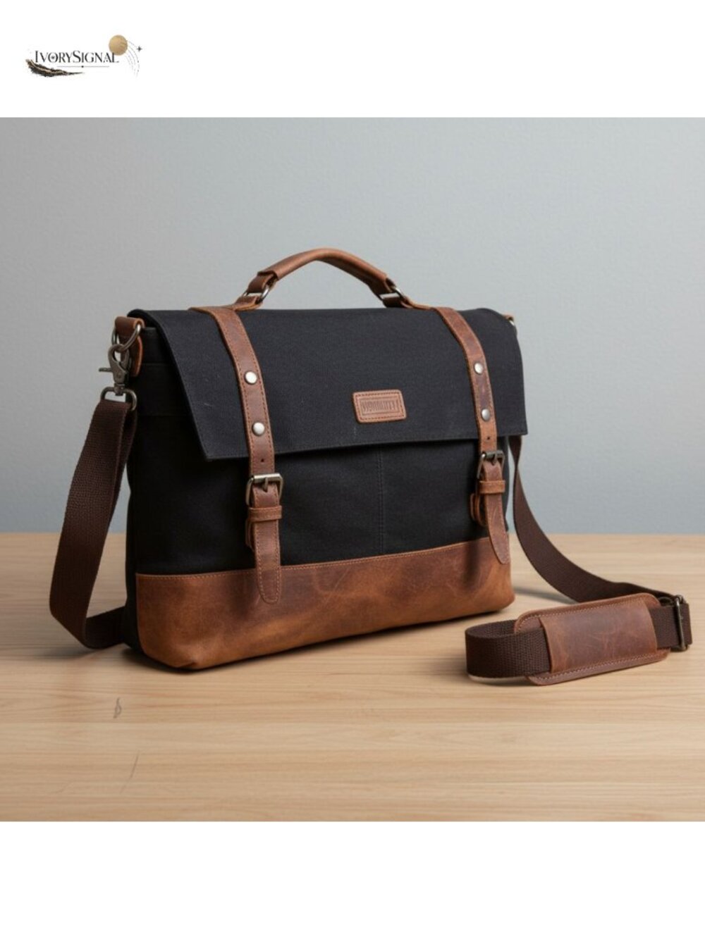 Waxed Canvas Leather Laptop Messenger Bag 15.6" Waterproof Briefcase